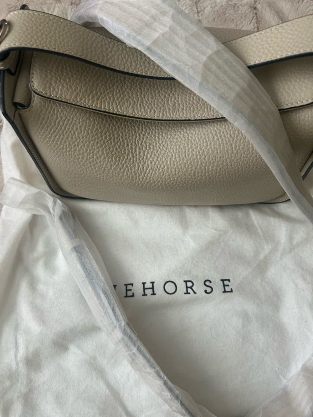 The Horse Oat Pebbled Leather Shoulder Bag with Black Trim - Picture 3 of 5